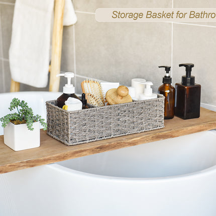 StorageWorks Wicker Toilet Basket Tank Topper, 3-Section Storage Baskets, 2-Pack