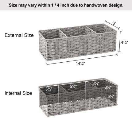 StorageWorks Wicker Toilet Basket Tank Topper, 3-Section Storage Baskets, 2-Pack