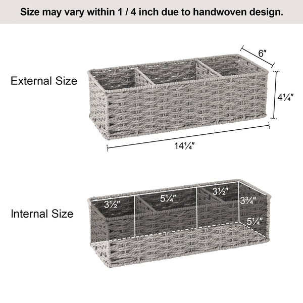 Paper Rope Toilet Basket Tank Topper, 3 Sections, 2-Pack