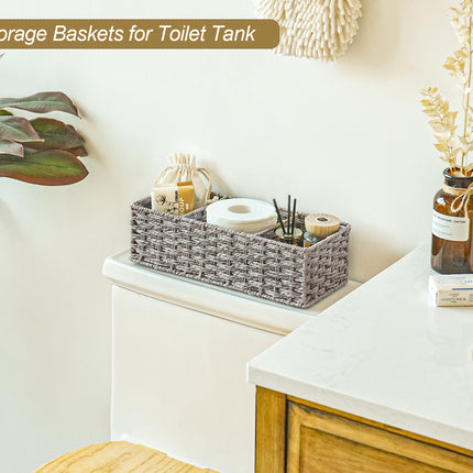 StorageWorks Wicker Toilet Basket Tank Topper, 3-Section Storage Baskets, 2-Pack
