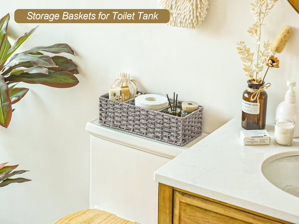 Paper Rope Toilet Basket Tank Topper, 3 Sections, 2-Pack