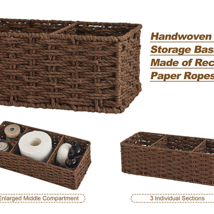 StorageWorks Wicker Toilet Basket Tank Topper, 3-Section Storage Baskets, 2-Pack