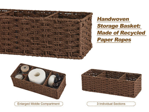 Paper Rope Toilet Basket Tank Topper, 3 Sections, 2-Pack