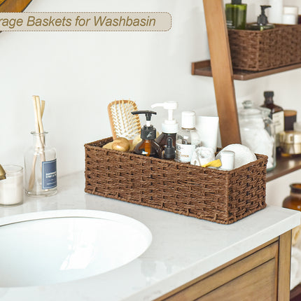 StorageWorks Wicker Toilet Basket Tank Topper, 3-Section Storage Baskets, 2-Pack