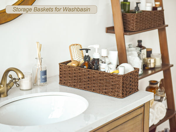 Paper Rope Toilet Basket Tank Topper, 3 Sections, 2-Pack