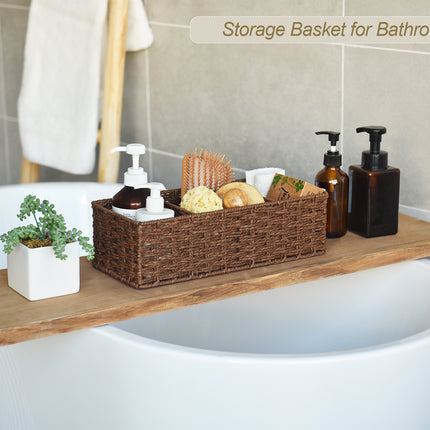 StorageWorks Wicker Toilet Basket Tank Topper, 3-Section Storage Baskets, 2-Pack