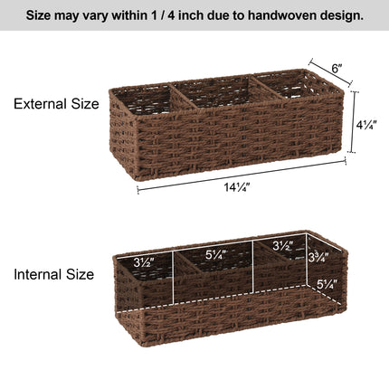 StorageWorks Wicker Toilet Basket Tank Topper, 3-Section Storage Baskets, 2-Pack