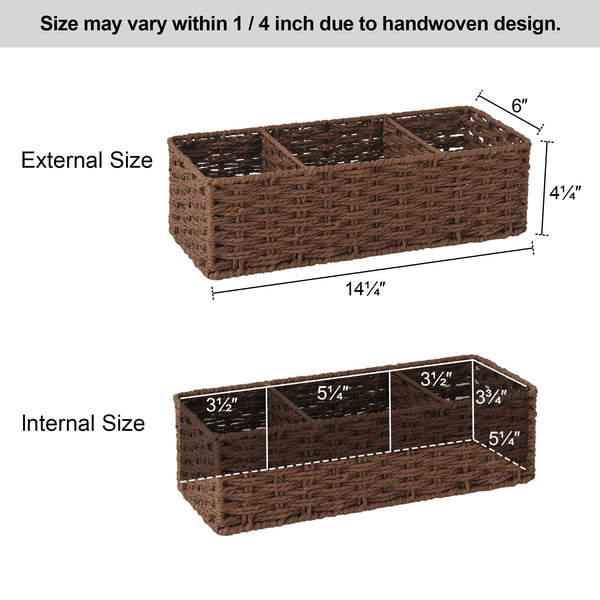 Paper Rope Toilet Basket Tank Topper, 3 Sections, 2-Pack