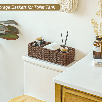 StorageWorks Wicker Toilet Basket Tank Topper, 3-Section Storage Baskets, 2-Pack