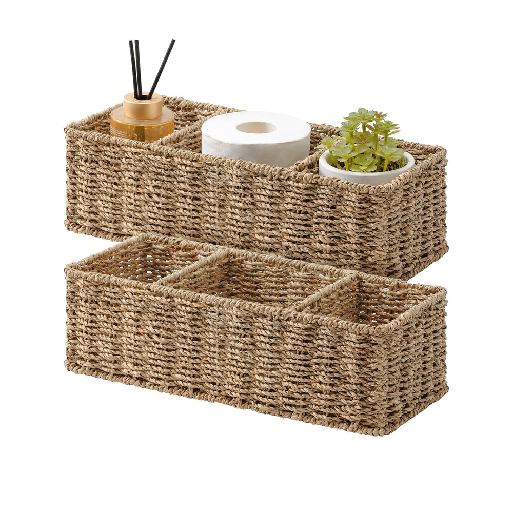 Rope Seagrass Toilet Basket Tank Topper, 3 Sections, 2 Pack