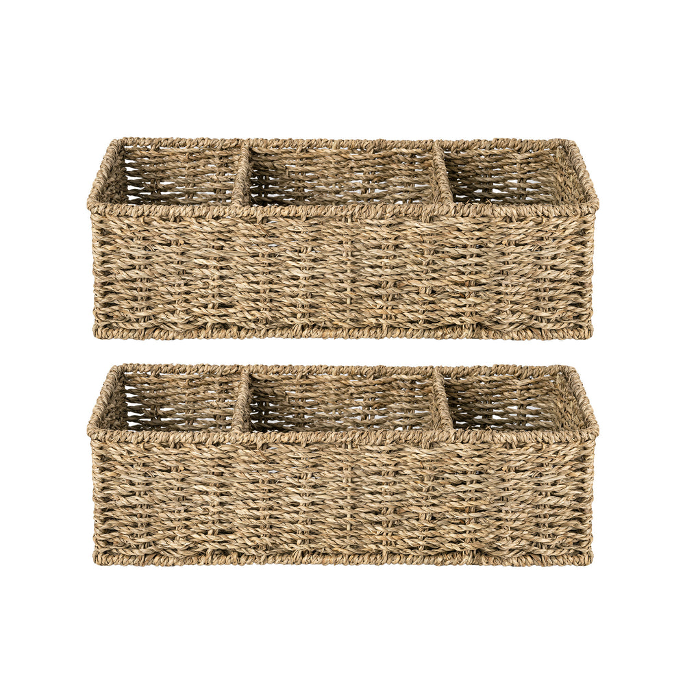 Seagrass Toilet Basket Tank Topper, 3 Sections, 2 Pack