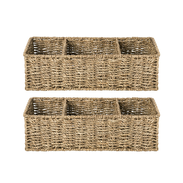 Seagrass Toilet Basket Tank Topper, 3 Sections, 2 Pack