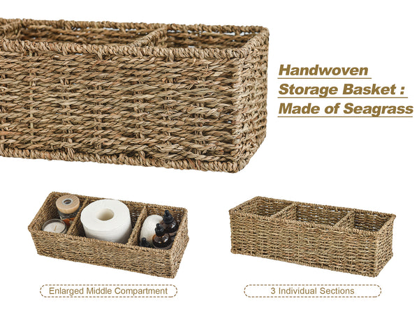 Seagrass Toilet Basket Tank Topper, 3 Sections, 2 Pack
