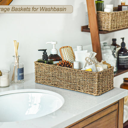 StorageWorks Wicker Toilet Basket Tank Topper, 3-Section Storage Baskets, 2-Pack