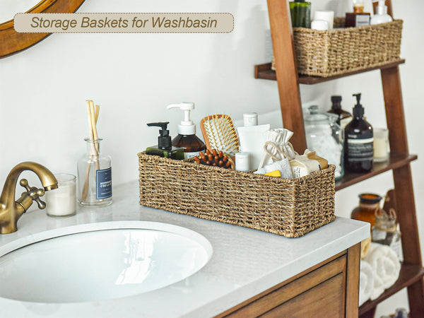 Seagrass Toilet Basket Tank Topper, 3 Sections, 2 Pack