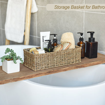 StorageWorks Wicker Toilet Basket Tank Topper, 3-Section Storage Baskets, 2-Pack