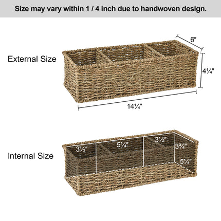 StorageWorks Wicker Toilet Basket Tank Topper, 3-Section Storage Baskets, 2-Pack