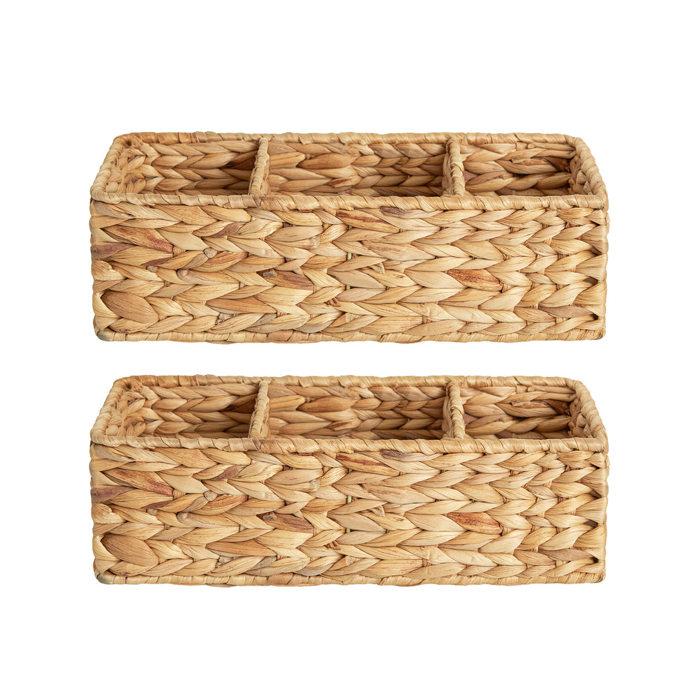 Water Hyacinth Toilet Basket Tank Topper, 3 Sections, 2 Pack