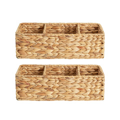 Water Hyacinth Toilet Basket Tank Topper, 3 Sections, 2 Pack