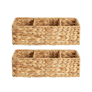 Water Hyacinth Toilet Basket Tank Topper, 3 Sections, 2 Pack