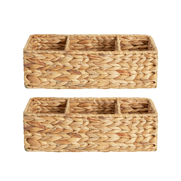 Water Hyacinth Toilet Basket Tank Topper, 3 Sections, 2 Pack