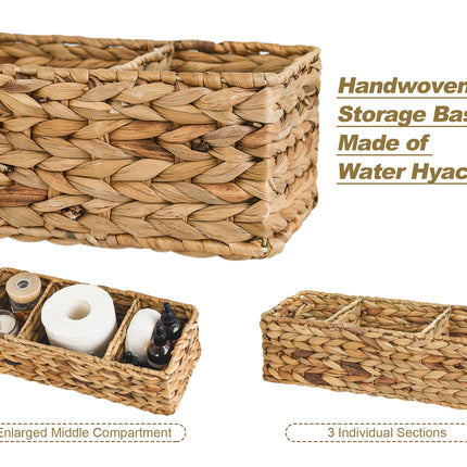 StorageWorks Wicker Toilet Basket Tank Topper, 3-Section Storage Baskets, 2-Pack