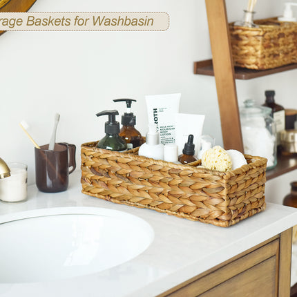 StorageWorks Wicker Toilet Basket Tank Topper, 3-Section Storage Baskets, 2-Pack
