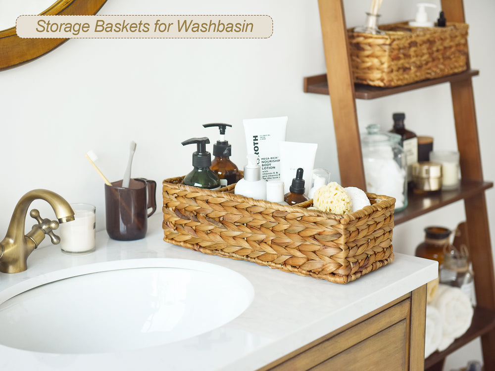 Water Hyacinth Toilet Basket Tank Topper, 3 Sections, 2 Pack