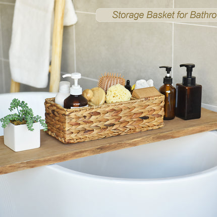 StorageWorks Wicker Toilet Basket Tank Topper, 3-Section Storage Baskets, 2-Pack
