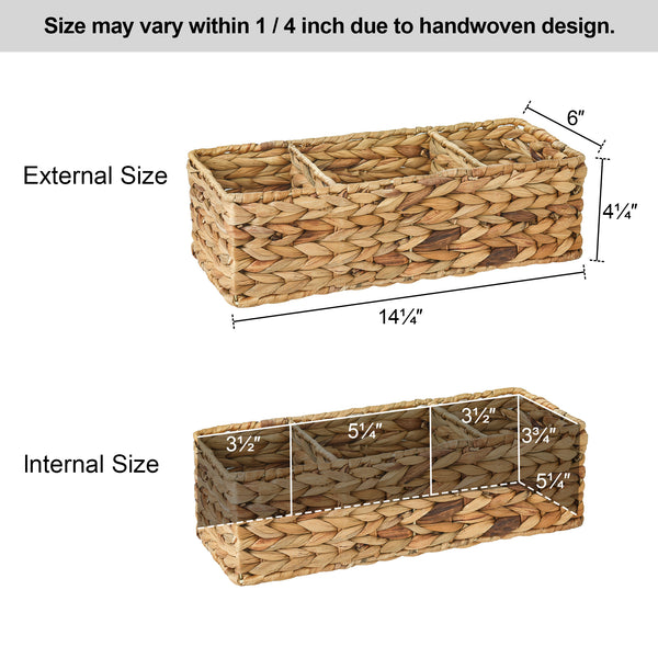Water Hyacinth Toilet Basket Tank Topper, 3 Sections, 2 Pack