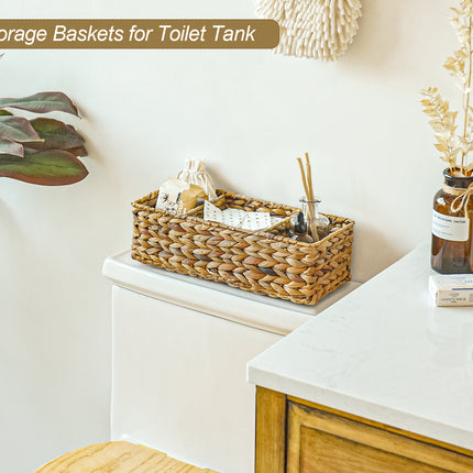 StorageWorks Wicker Toilet Basket Tank Topper, 3-Section Storage Baskets, 2-Pack
