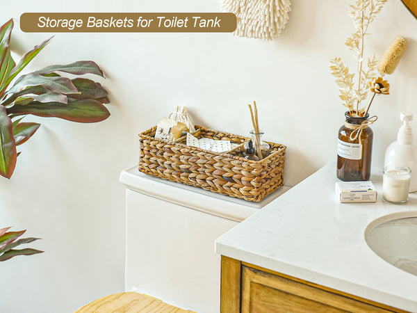 Water Hyacinth Toilet Basket Tank Topper, 3 Sections, 2 Pack