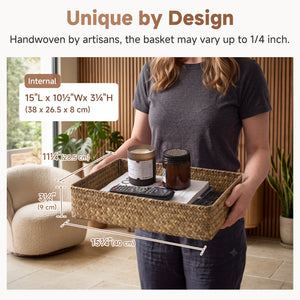 Large Flat Seagrass Tray for Bathroom, Set of 2