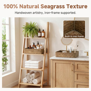 Large Flat Seagrass Tray for Bathroom, Set of 2