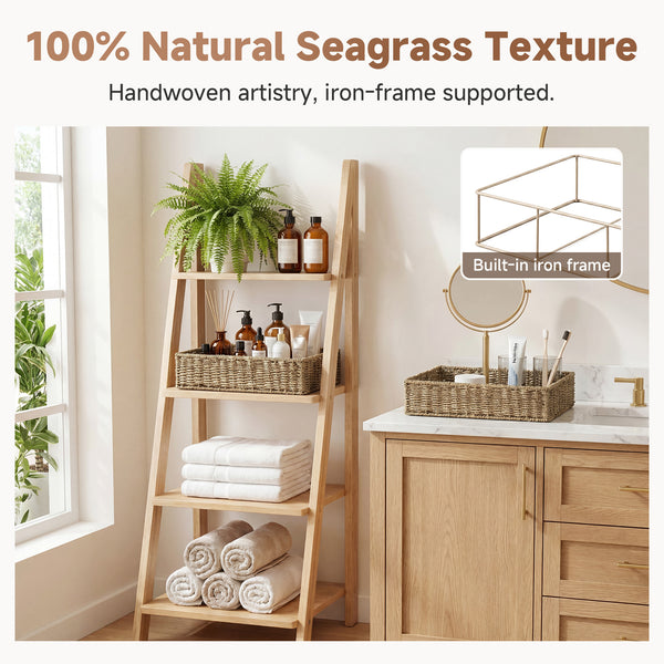 Large Rope Seagrass Tray for Bathroom, Set of 2