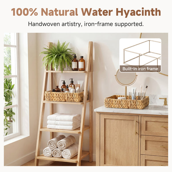 Large Water Hyacinth Tray for Bathroom, Set of 2