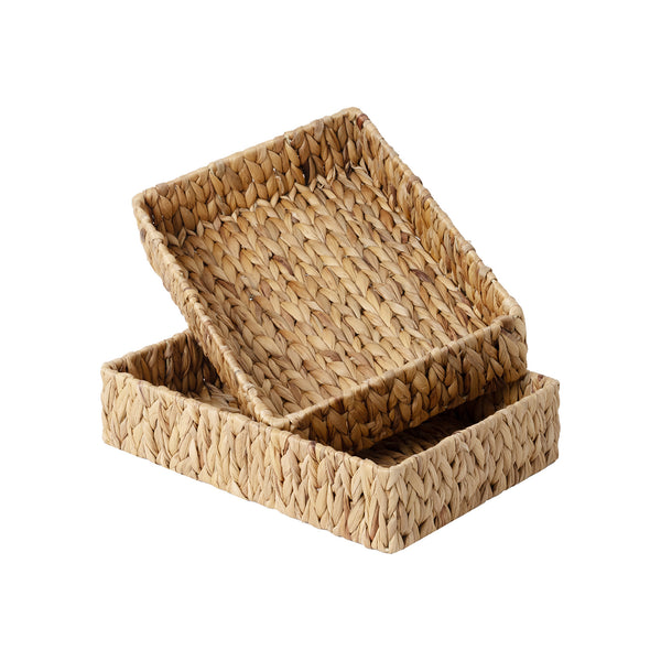 Large Water Hyacinth Tray for Bathroom, 2 Pack