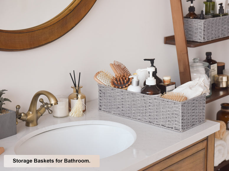 Handwoven Wicker Baskets for Organizing, Toilet Paper Basket, 2 Pack