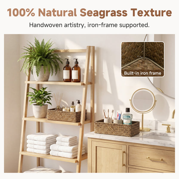 Flat Seagrass Toilet Paper Basket, Handwoven, Set of 2