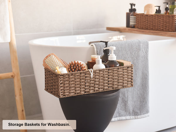 Handwoven Paper Rope Baskets for Organizing, Toilet Paper Basket, 2 Pack
