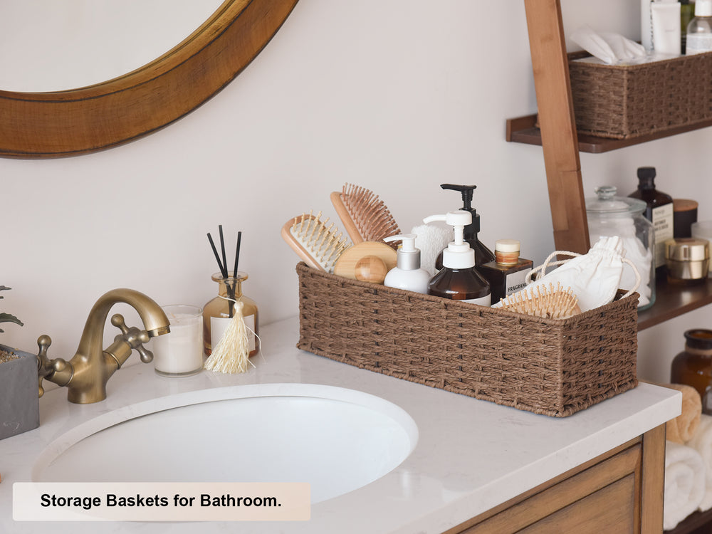 Handwoven Paper Rope Baskets for Organizing, Toilet Paper Basket, 2 Pack