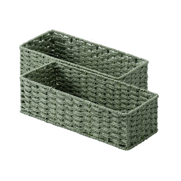 Paper Rope Toilet Paper Basket, Handwoven, Sage Green, rectangular, eco-friendly, iron frame, 2-pack.