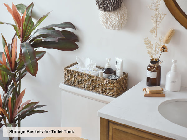 Handwoven Seagrass Baskets for Organizing, Toilet Paper Basket, 2 Pack