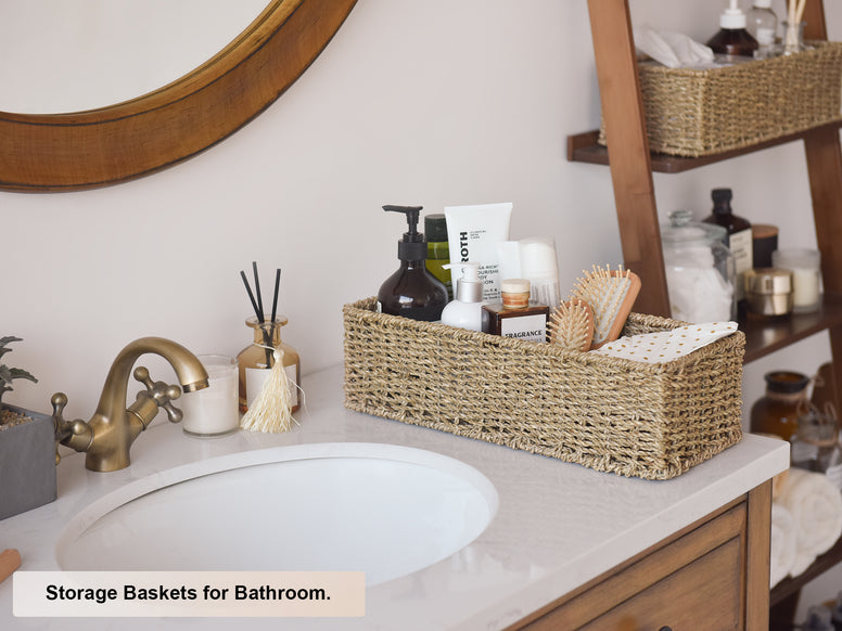 Handwoven Wicker Baskets for Organizing, Toilet Paper Basket, 2 Pack