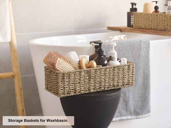 Handwoven Seagrass Baskets for Organizing, Toilet Paper Basket, 2 Pack
