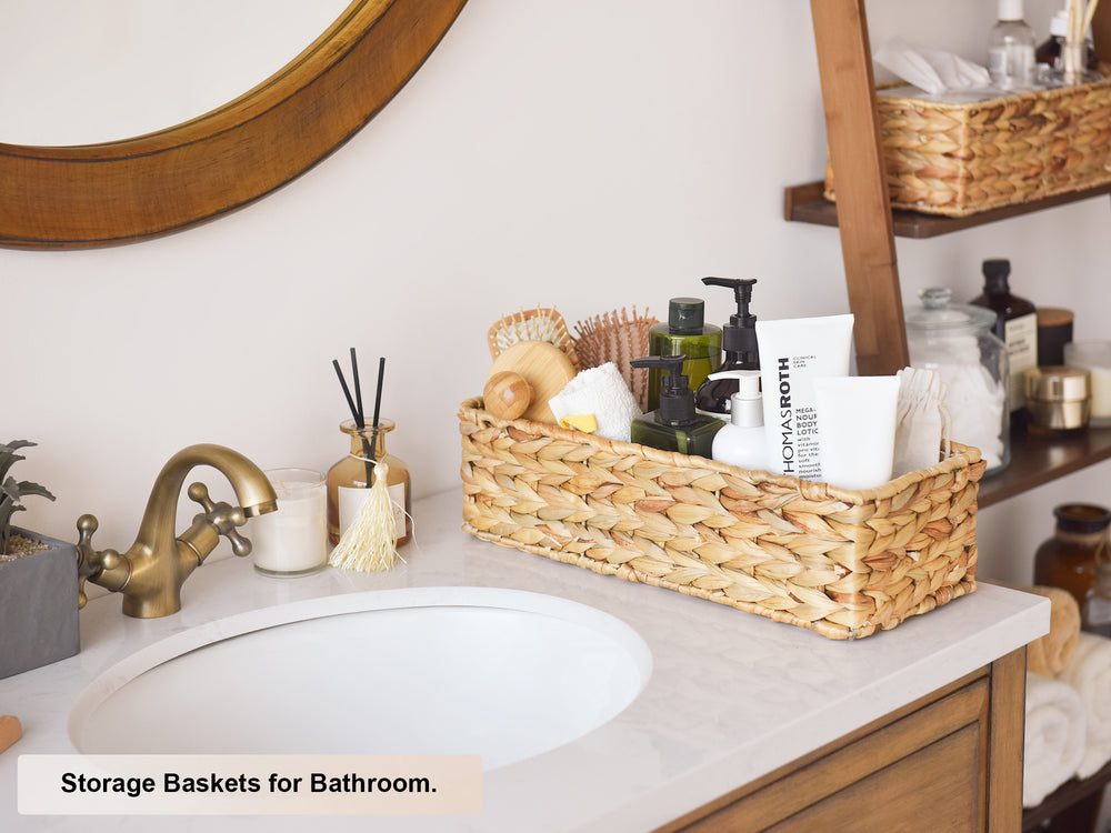 Woven Water Hyacinth Baskets for Organizing, Toilet Paper Basket, 2 Pack