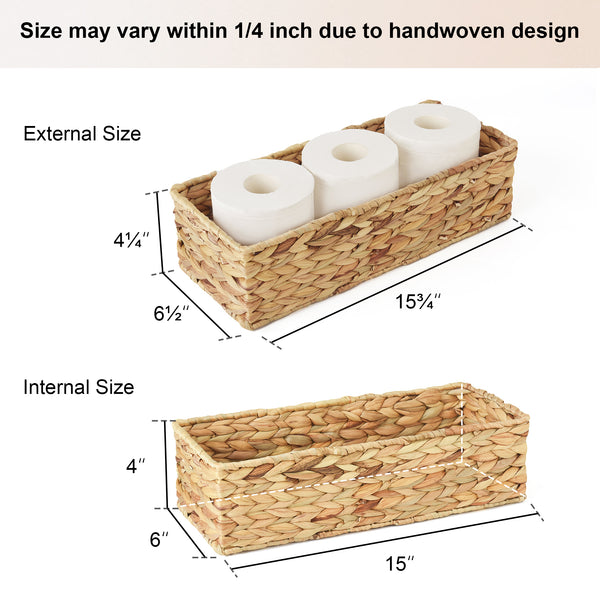 Woven Water Hyacinth Baskets for Organizing, Toilet Paper Basket, 2 Pack