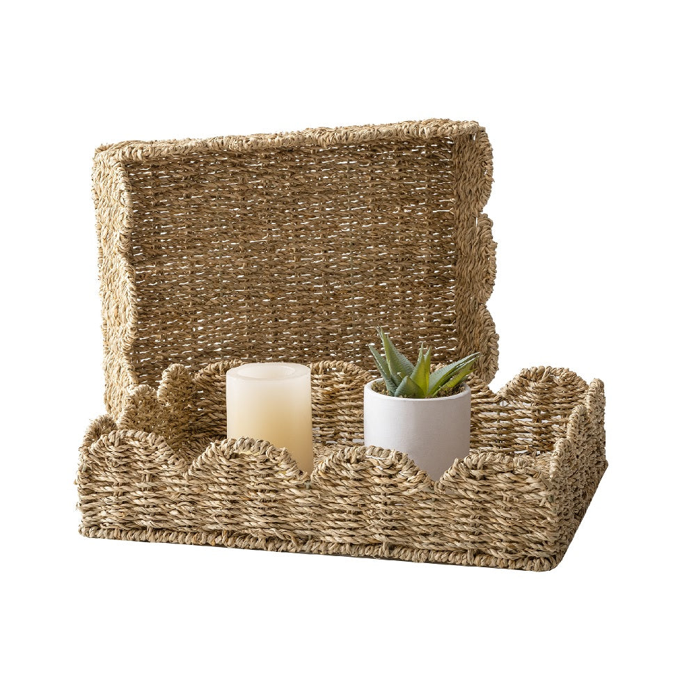 Seagrass Scalloped Tray, Rectangular, 2-Pack