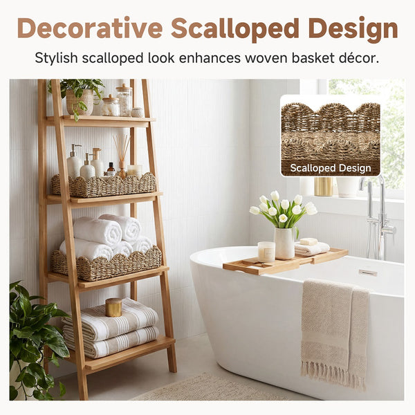 Seagrass Scalloped Tray, Rectangular, 2-Pack