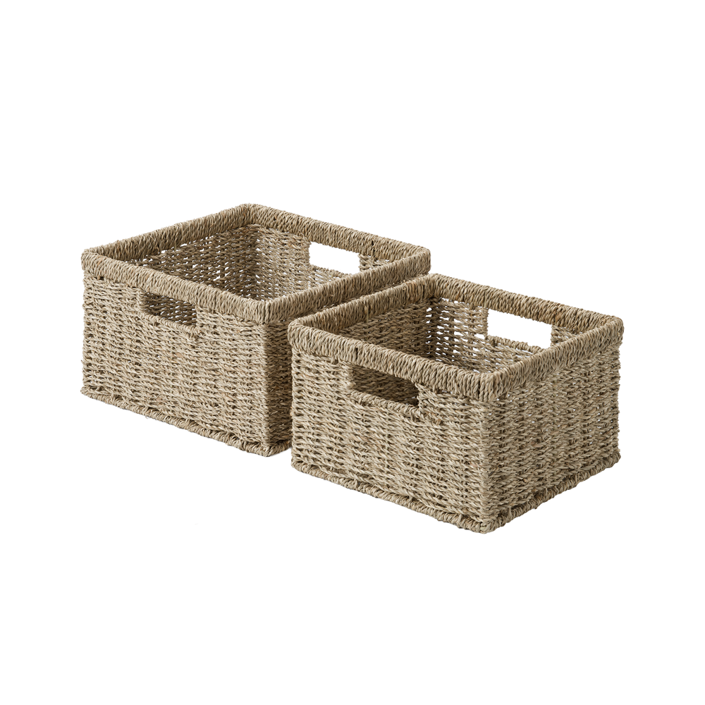 Seagrass Storage Baskets with Built-in Handles, Set of 2